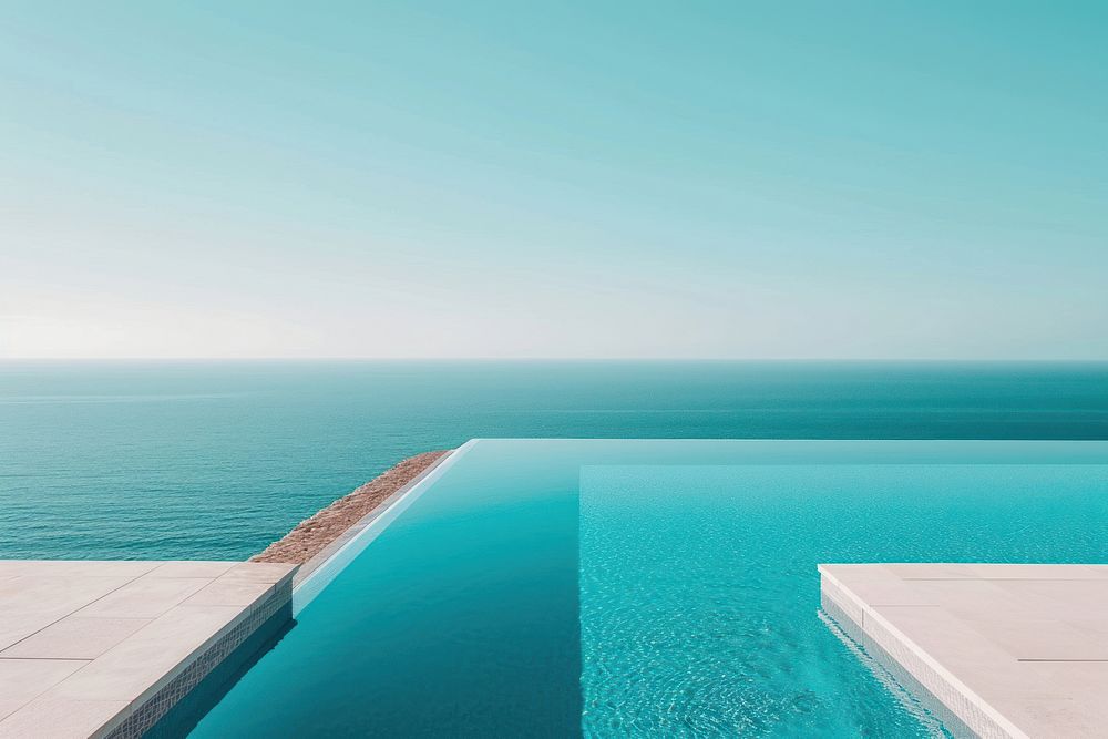 Panoramic view of swimming pool outdoors horizon nature.