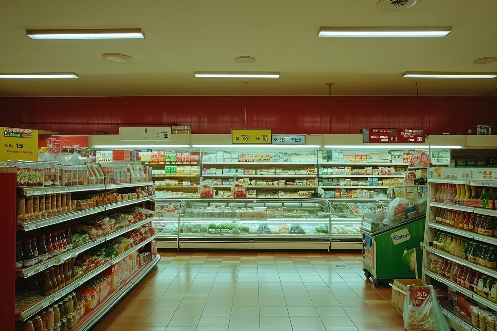 Supermarket architecture consumerism arrangement.