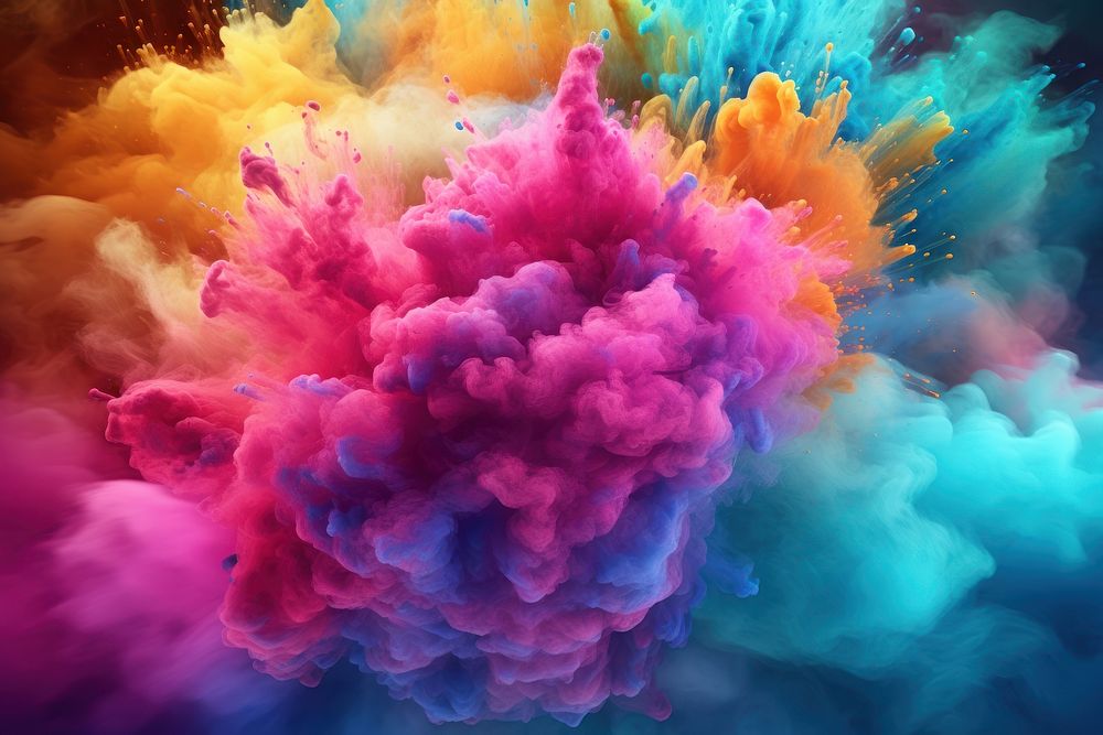 Explosion of colorful powder backgrounds exploding purple.