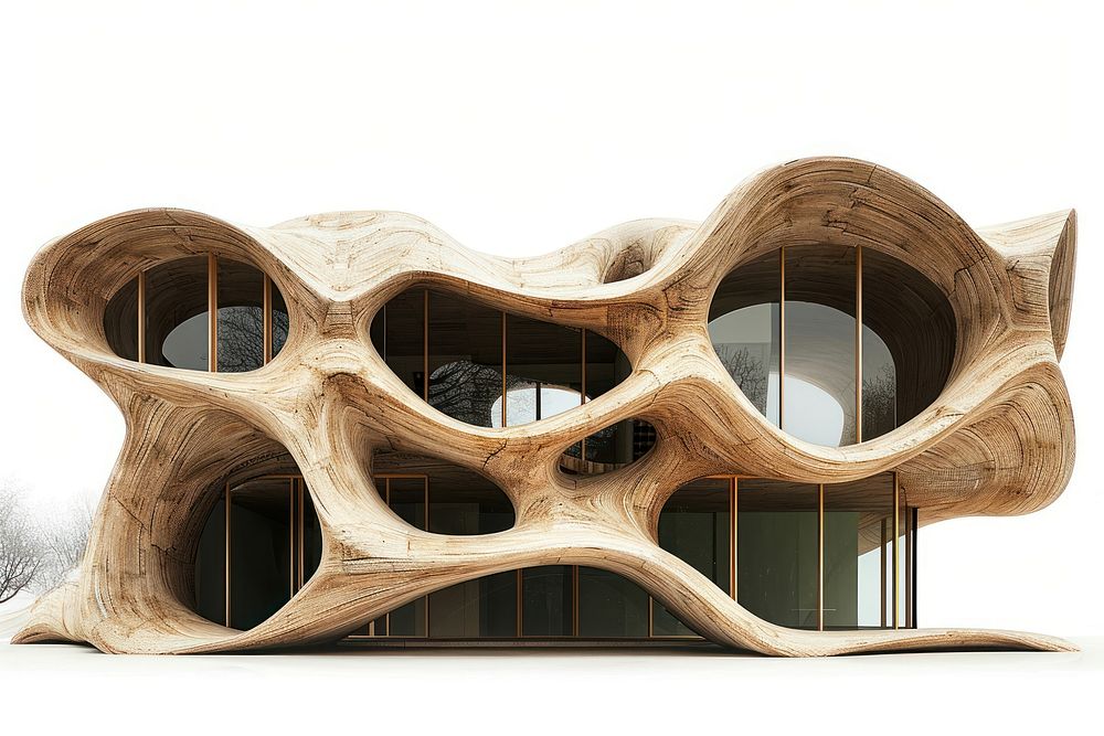 Organic architecture with wood building furniture sideboard.