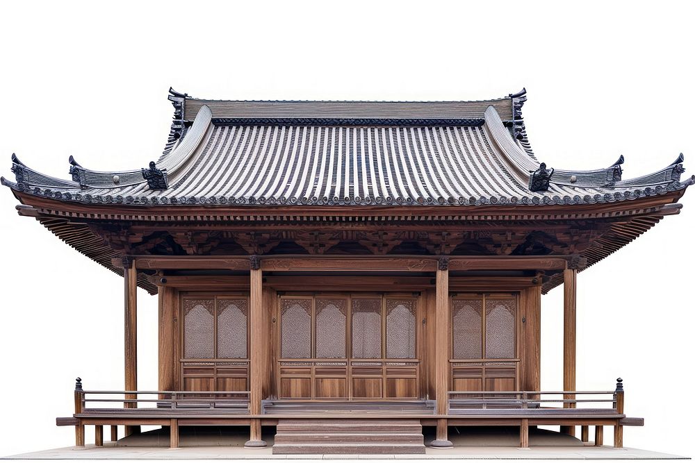 Asian wood building architecture house white background.