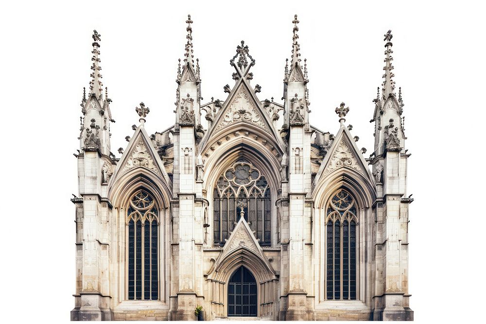 Gothic church architecture building white background spirituality.