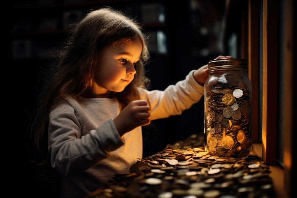 Jar child coin girl. AI generated Image by rawpixel.