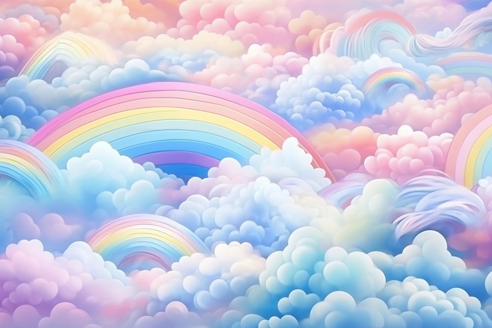 Holographic fantasy rainbow unicorn background pattern cloud sky.