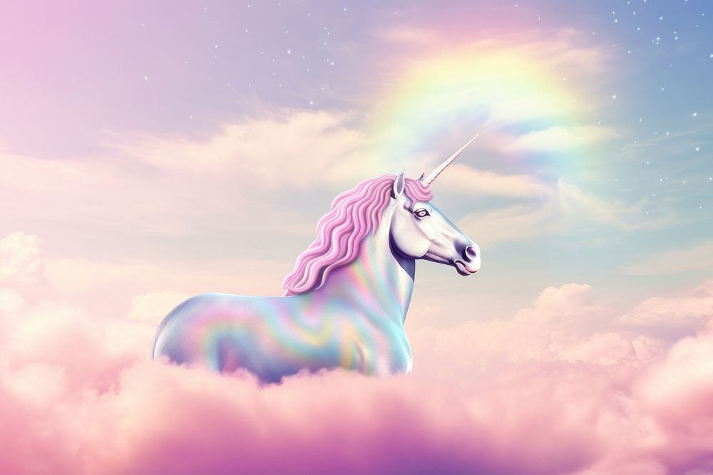 Holographic fantasy rainbow unicorn background sky outdoors nature.