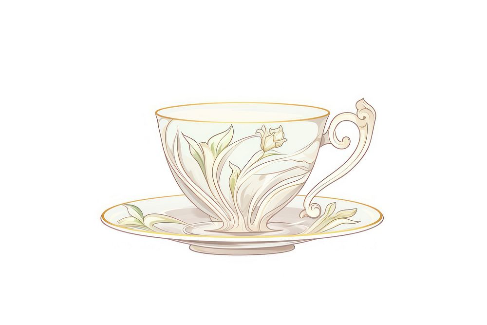 Coffee cup in the style of Alphonse Mucha saucer drink mug.