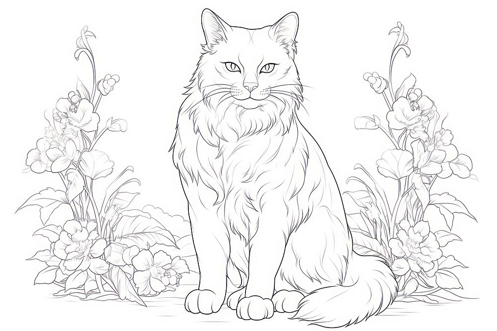 Cat in style of Alphonse Mucha drawing animal mammal.
