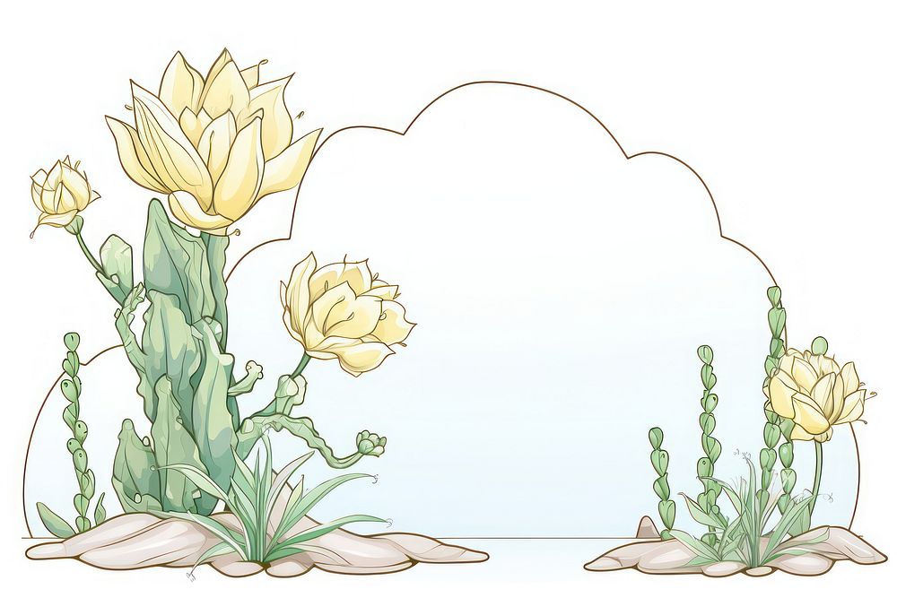 Cactus Alphonse Mucha style drawing flower sketch.