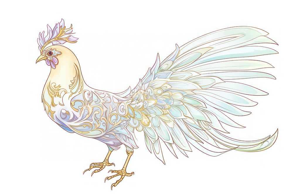 Chicken Alphonse Mucha style drawing animal sketch.