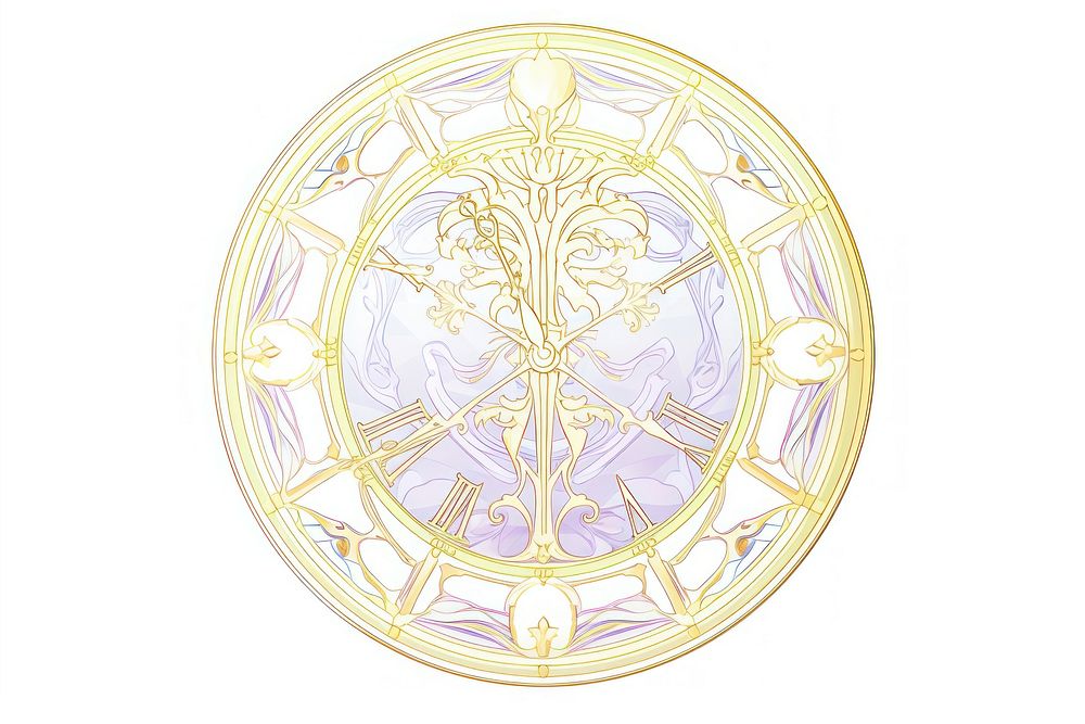Clock Alphonse Mucha style white background porcelain dishware.