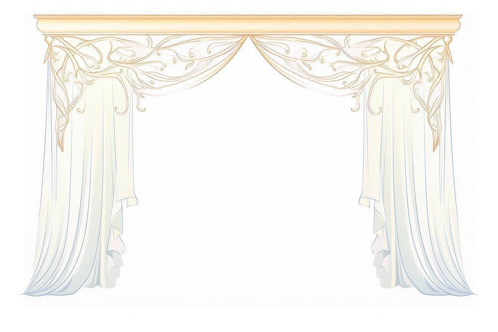 Curtain Alphonse Mucha style white background architecture decoration.
