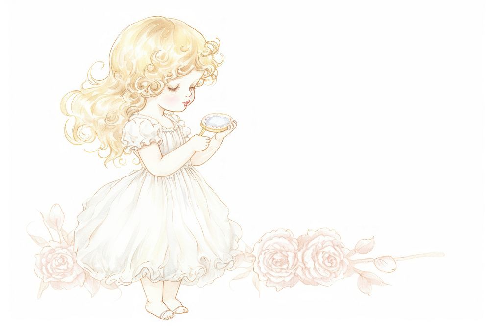 A baby girl with candy Alphonse Mucha style drawing sketch illustrated.