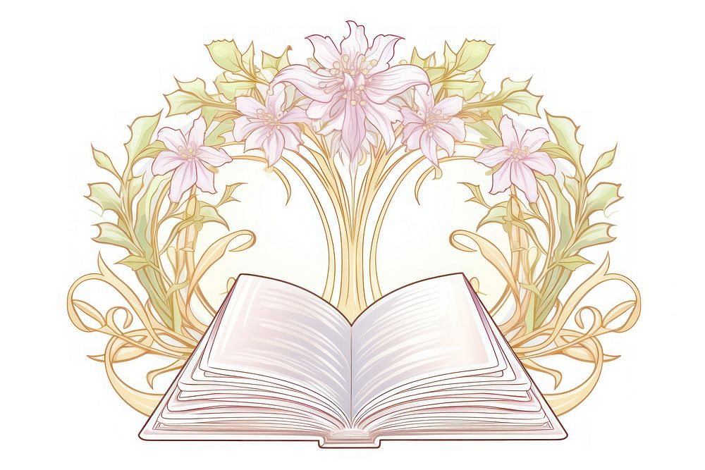 A book in the style of Alphonse Mucha publication drawing flower.