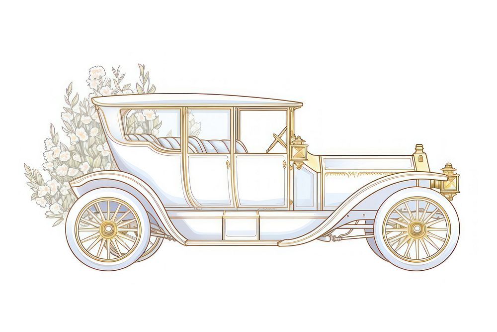A car Alphonse Mucha style vehicle wheel white background.