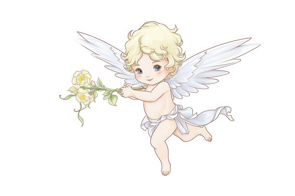 Baby cupid in style of Alphonse Mucha angel representation creativity.
