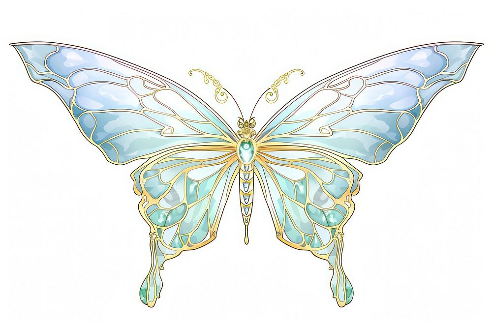 Butterfly Alphonse Mucha style animal white background accessories.