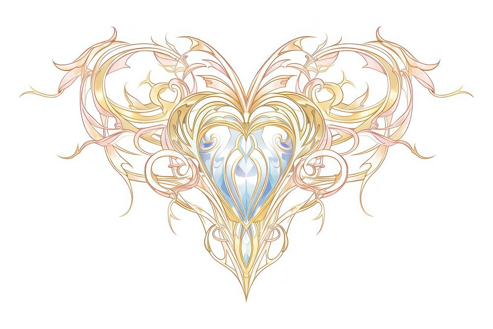 Heart in style of Alphonse Mucha pattern drawing sketch.