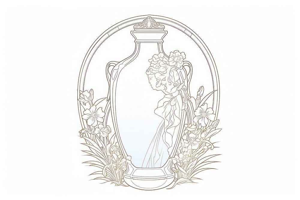 Milk jar Alphonse Mucha style drawing sketch vase.