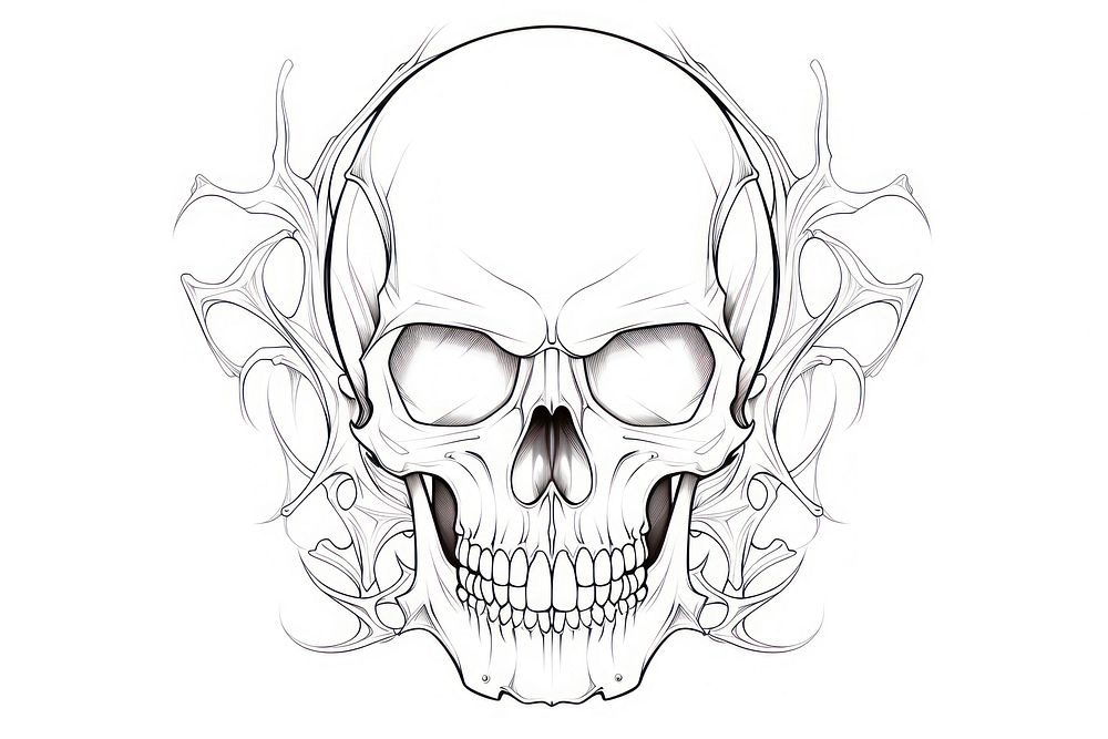 Skull Alphonse Mucha style drawing sketch illustrated.