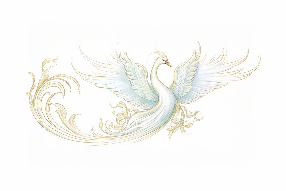 Swan in style of Alphonse Mucha white bird art.
