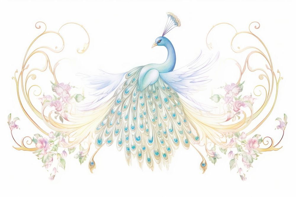 Peacock in style of Alphonse Mucha pattern animal bird.