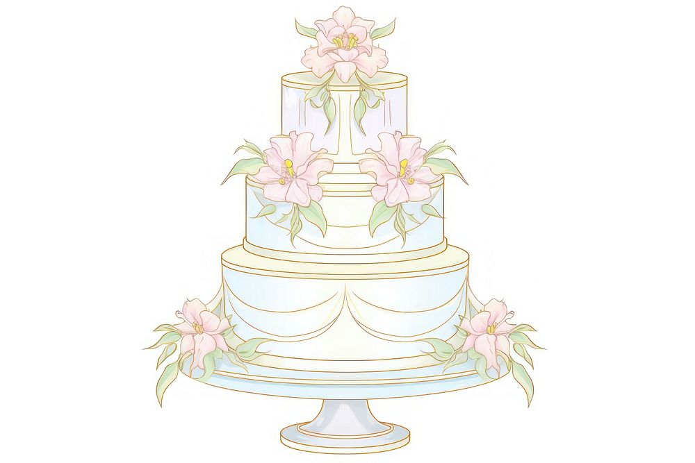 Wedding cake Alphonse Mucha style dessert food celebration.