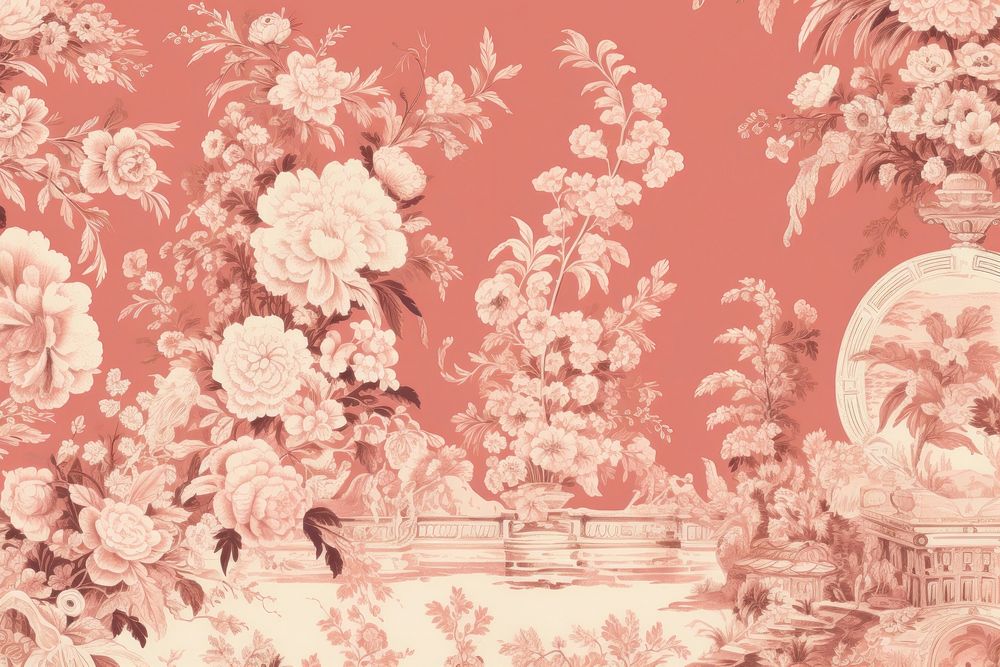 Oriental toile art style with rose wallpaper painting pattern flower.