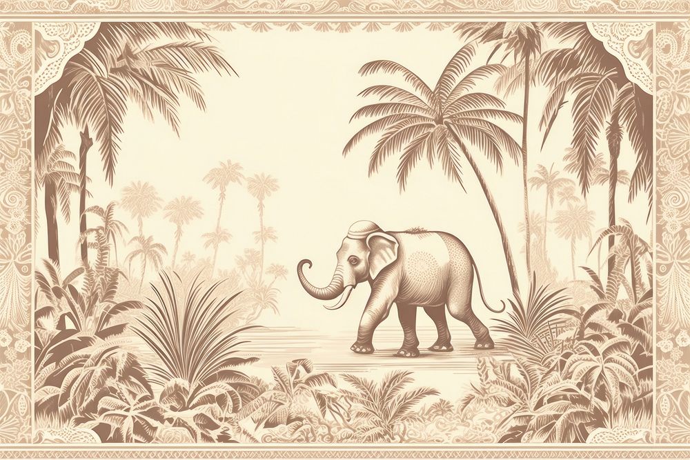 Oriental toile art style with elephant wallpaper nature mammal animal.