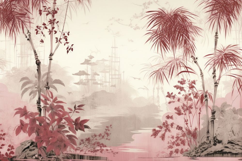 Oriental toile art style with bamboo wallpaper outdoors pattern nature.
