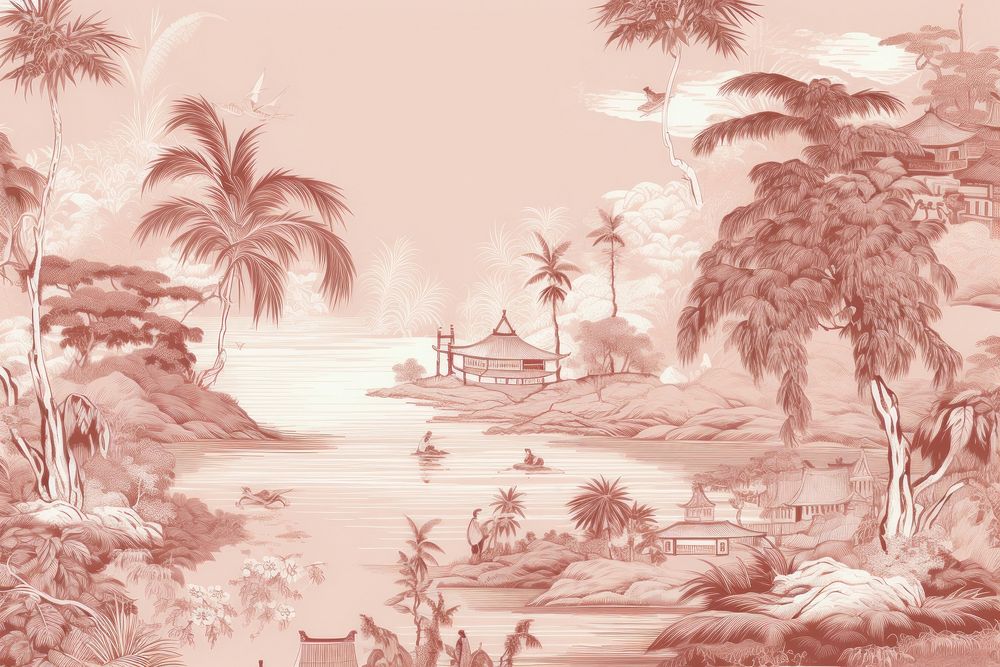 Oriental toile art style with bamboo wallpaper outdoors drawing nature.
