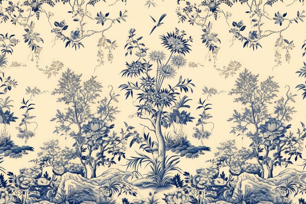 Oriental toile art style with plant wallpaper pattern backgrounds illustrated.