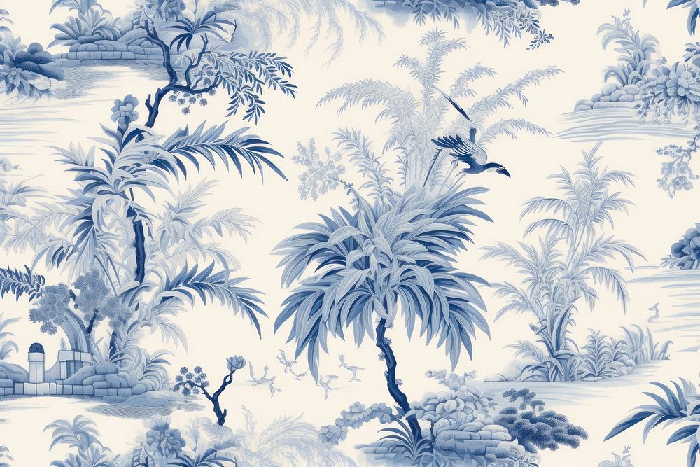 Oriental toile art style with plant wallpaper pattern nature sketch.