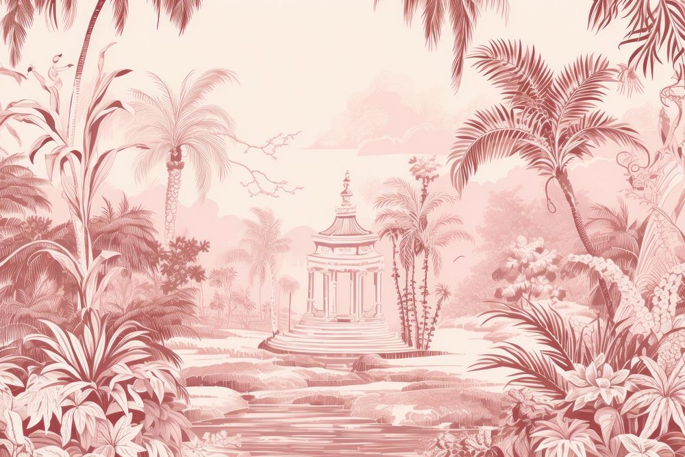 Oriental toile art style with minimal jungle wallpaper outdoors drawing nature.