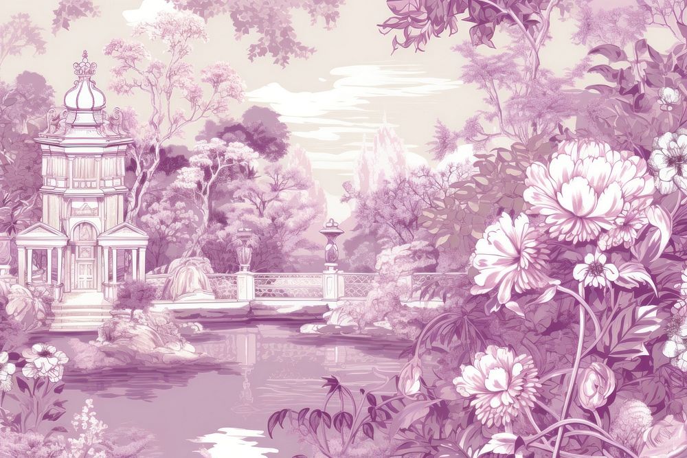 Oriental toile art style with flowers outdoors pattern nature.