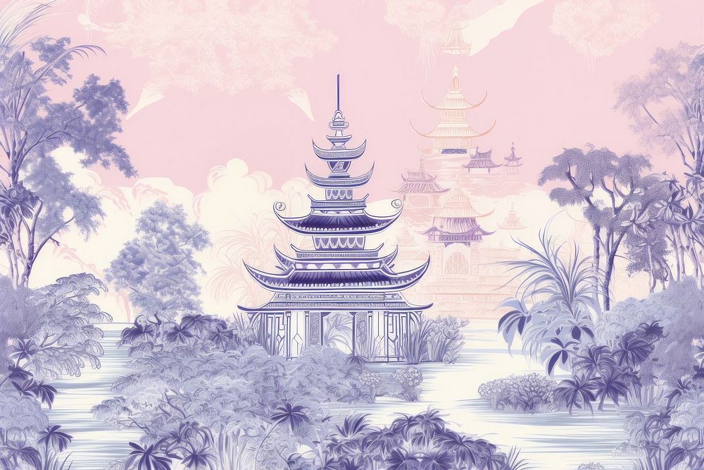 Oriental toile art style with pale various color festival wallpaper drawing sketch spirituality.