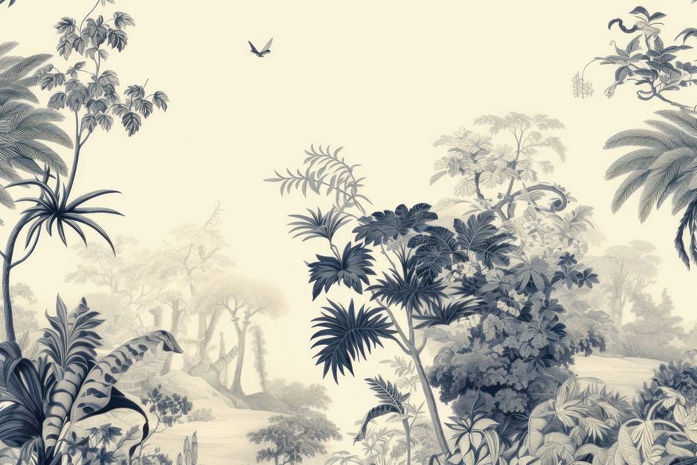 Oriental toile art style with plant wallpaper outdoors nature sketch.