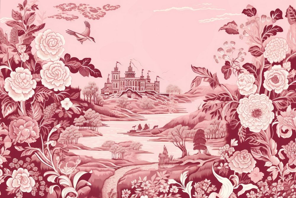 Oriental toile art style with rose wallpaper pattern plant backgrounds.
