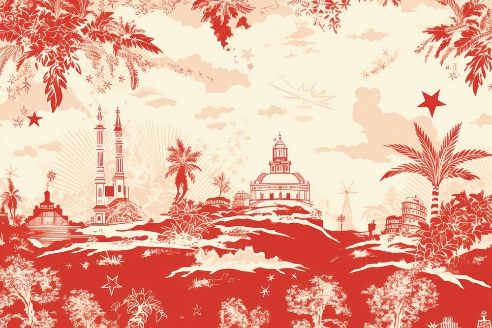 Oriental toile art style with star wallpaper painting outdoors pattern.