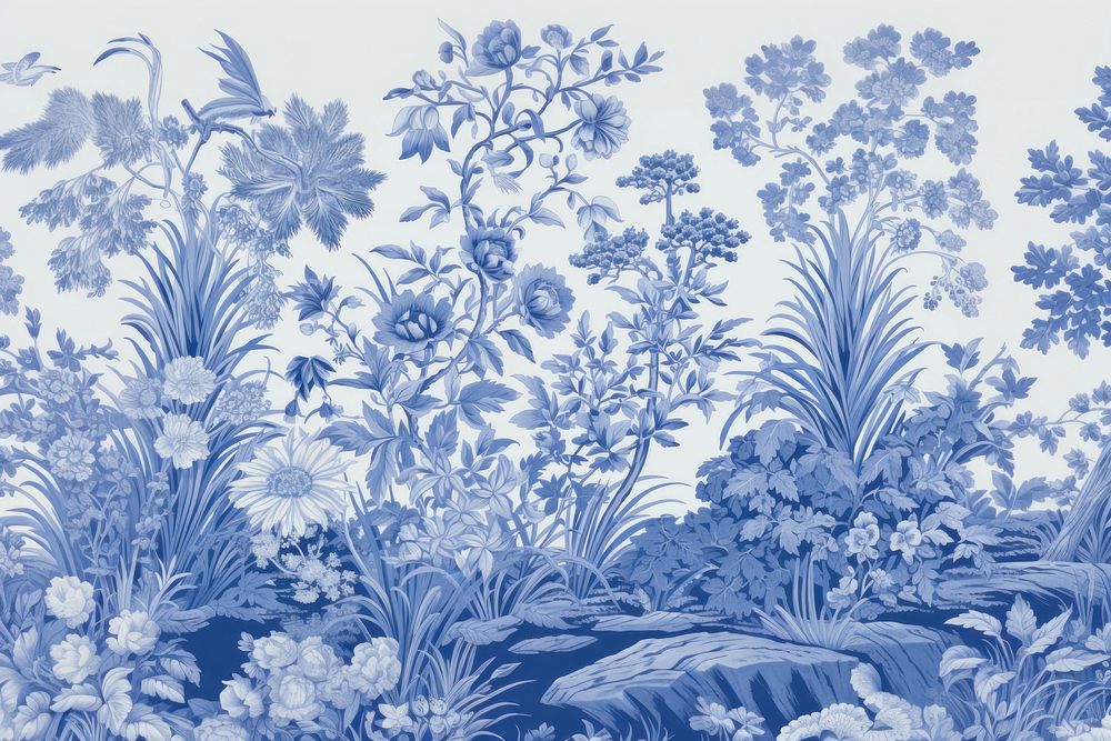 Oriental toile art style with plant wallpaper pattern nature backgrounds.