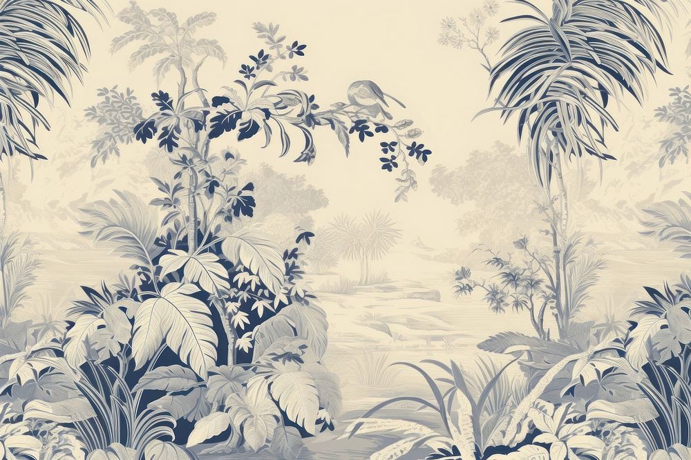 Oriental toile art style with pale various color monstera wallpaper pattern nature sketch.