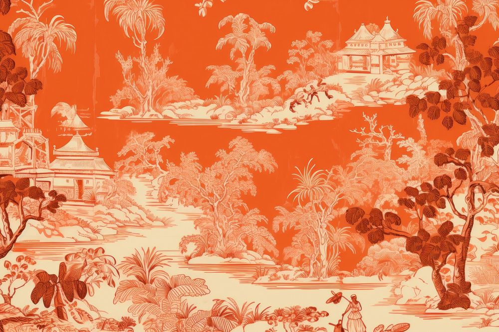 Solid toile art style with heaven pattern red architecture.