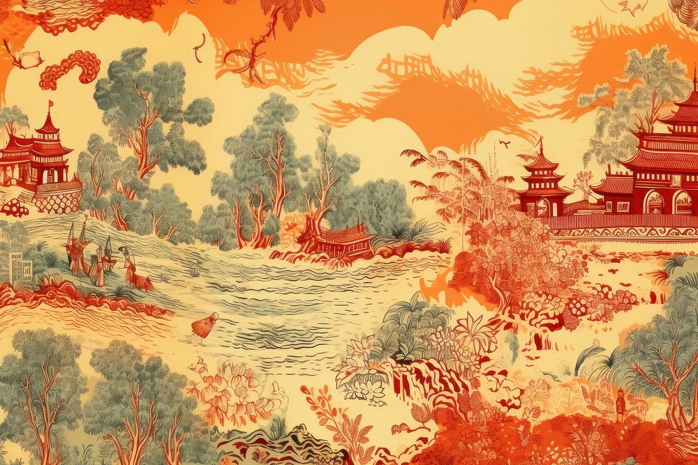 Solid toile art style with heaven landscape painting tapestry.