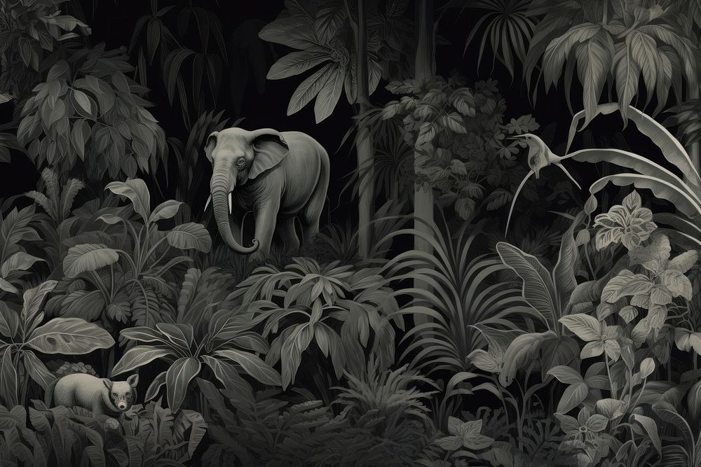 Jungle in black and grey elephant outdoors nature.