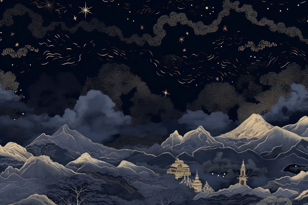 Night sky with navy and black color landscape mountain outdoors.
