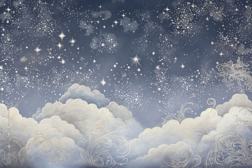 Night sky with silver stars pattern nature snow.