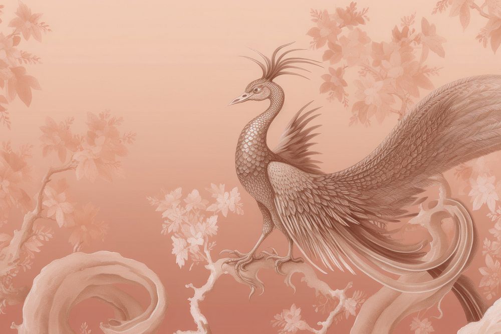 Stunning isolated dragon in pale red and pale gold color wallpaper pattern animal.