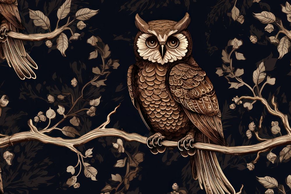 Stunning owl ion black and brown color animal bird art.