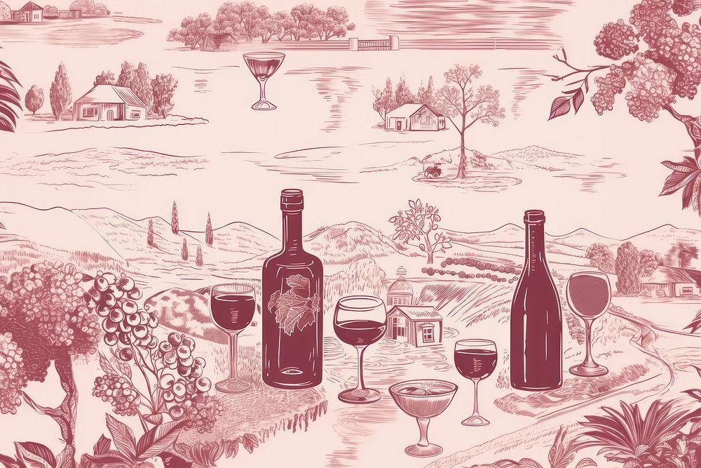 Stunning wine drawing sketch refreshment.