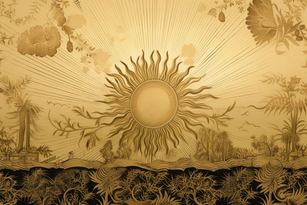 Sun in gold and black coclor wallpaper pattern art.