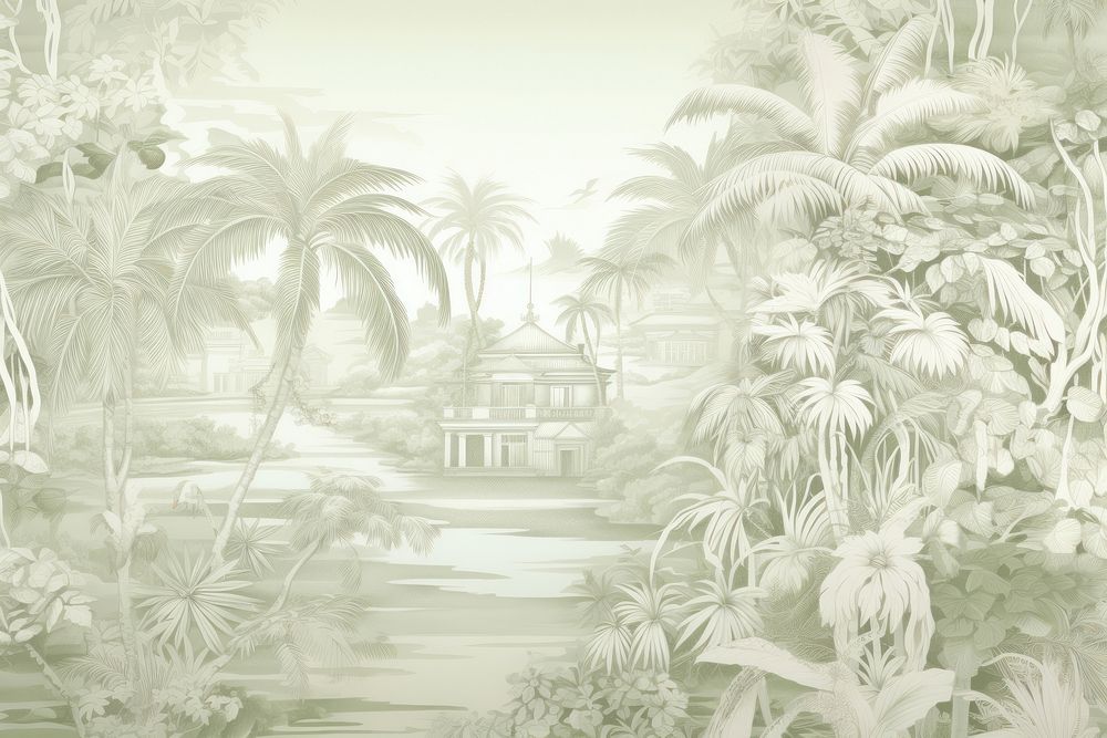 Tropical in silver and green color outdoors drawing nature.